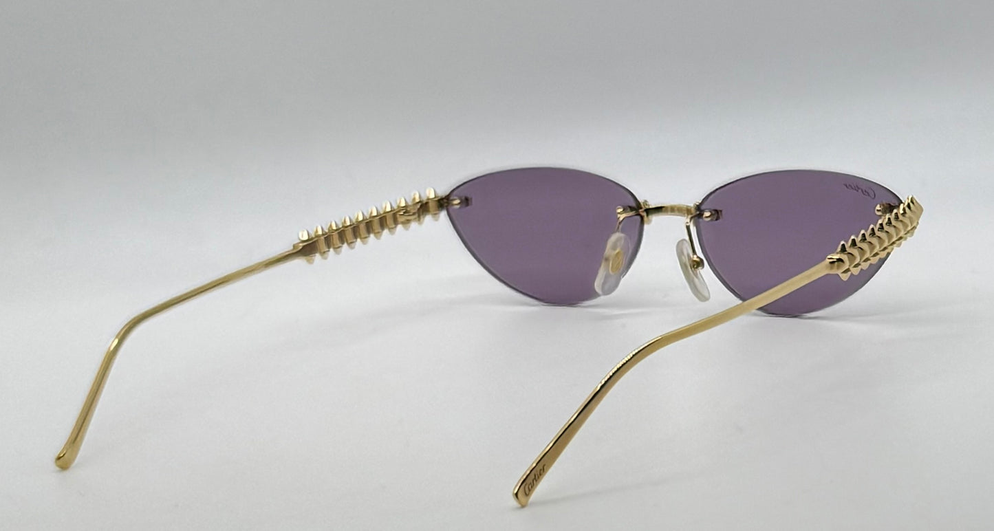 Cartier Clash de Cartier CT0543S 004 Gold Rimless Sunglasses-ZEISS Purple Lenses