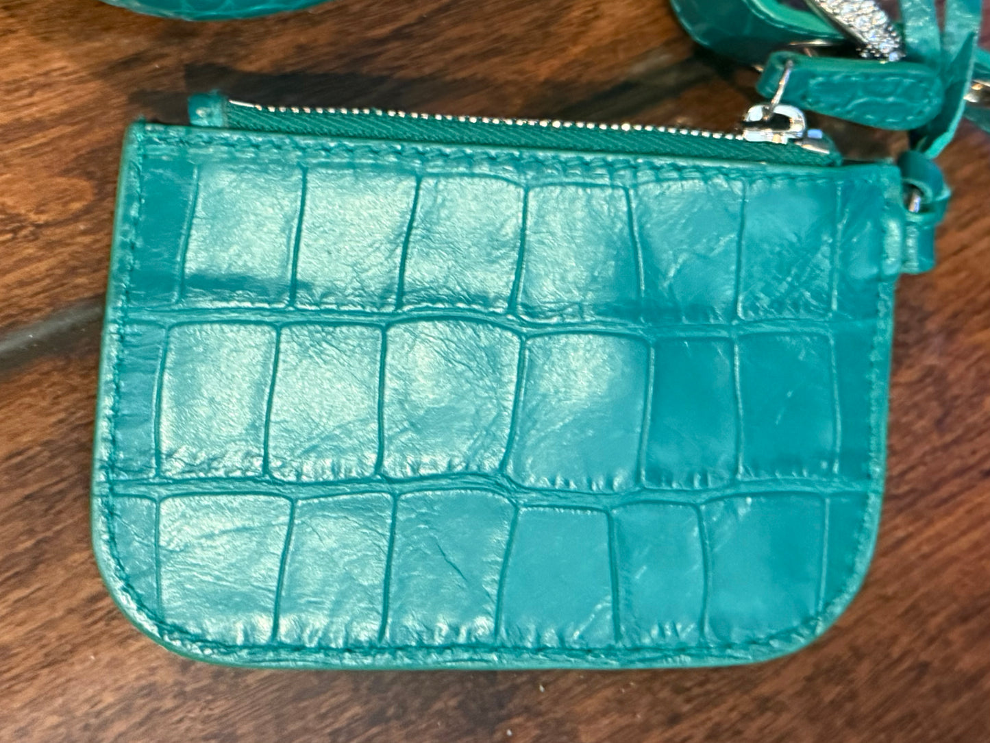 Balenciaga Le Cagole XS Green Croc Embossed Crystal Stud Bag Full Set