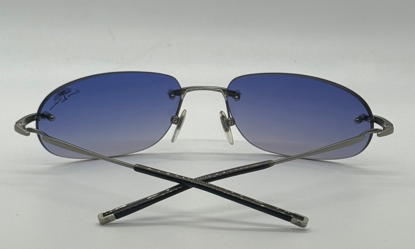 Tommy Bahama TB7/SA Sunglasses Rimless Shield Matte Silver Purple Y2K Deadstock