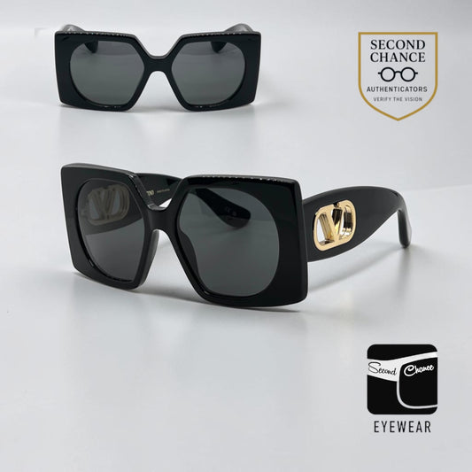 Valentino Vain Bold VG0002S 001 Black Gold Sunglasses Unworn Full Kit