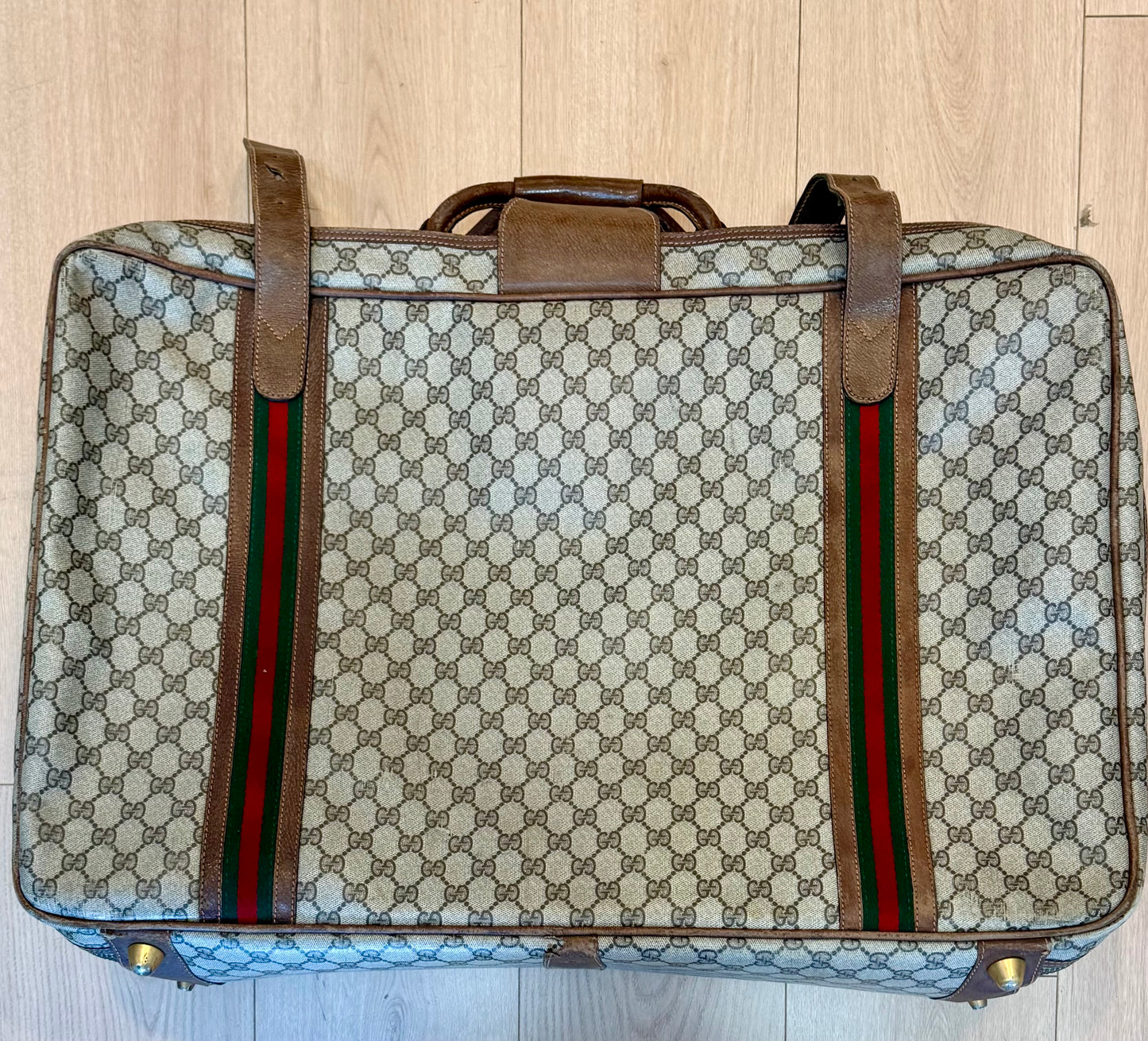 Vintage Gucci GG Supreme Web Stripe Suitcase 1980s Travel Case