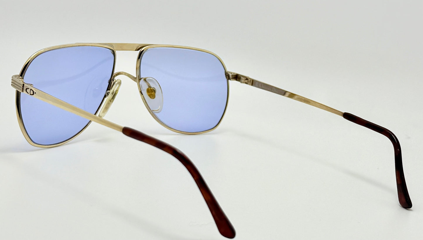 Vintage New/Deadstock Christian Dior 2553 41 Gold Plated Sunglasses with Custom Sky Blue Day/Night Lenses