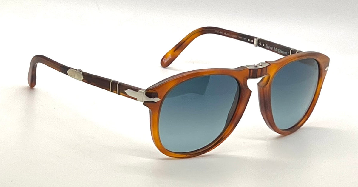 Persol 714SM Steve McQueen Light Havana Blue Sunglasses Unworn Case Made Italy