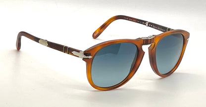 Persol 714SM Steve McQueen Light Havana Blue Sunglasses Unworn Case Made Italy