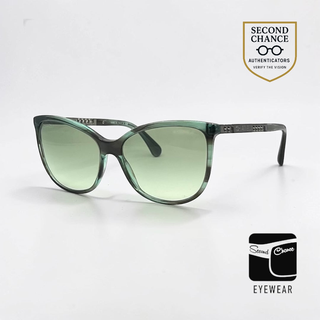 CHANEL 5352-Green Cat Eye VINTAGE Sunglasses-UNWORN-Italy-59mm