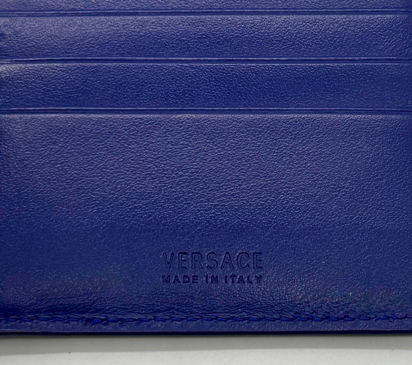 Versace Blue & White Logo Bifold Wallet-Made in Italy-Authentic
