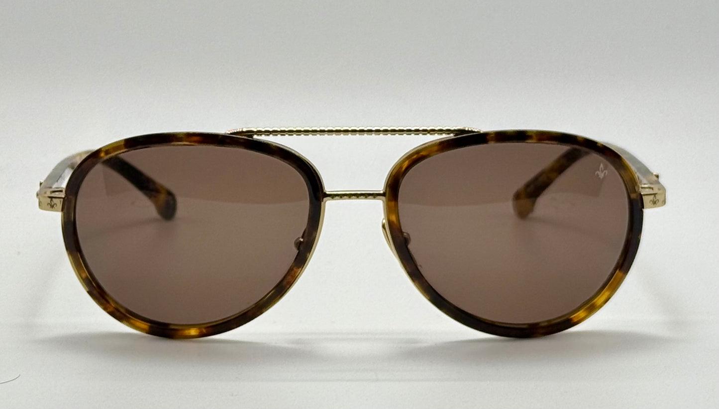 Brand New Philippe V No. 2 Classic Aviator Sunglasses – Gold-Tone & Havana with Essilor Brown HD Lenses