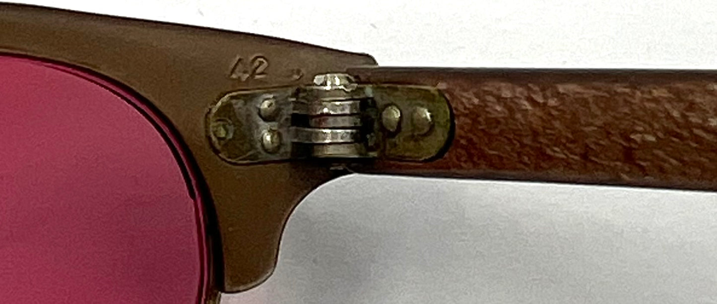 American Optical ArtCraft Vintage Browline Sunglasses 12K GF-Pink Gradient Lenses