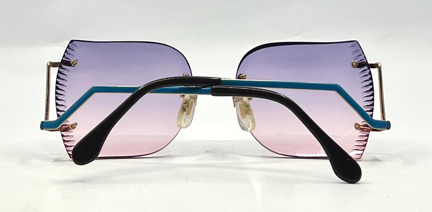 VOGUE GILT-Vintage Rimless Shield Sunglasses Faceted Edge Purple Pink Gradient NOS
