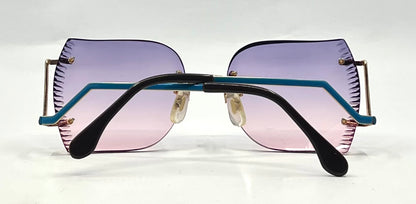 VOGUE GILT-Vintage Rimless Shield Sunglasses Faceted Edge Purple Pink Gradient NOS