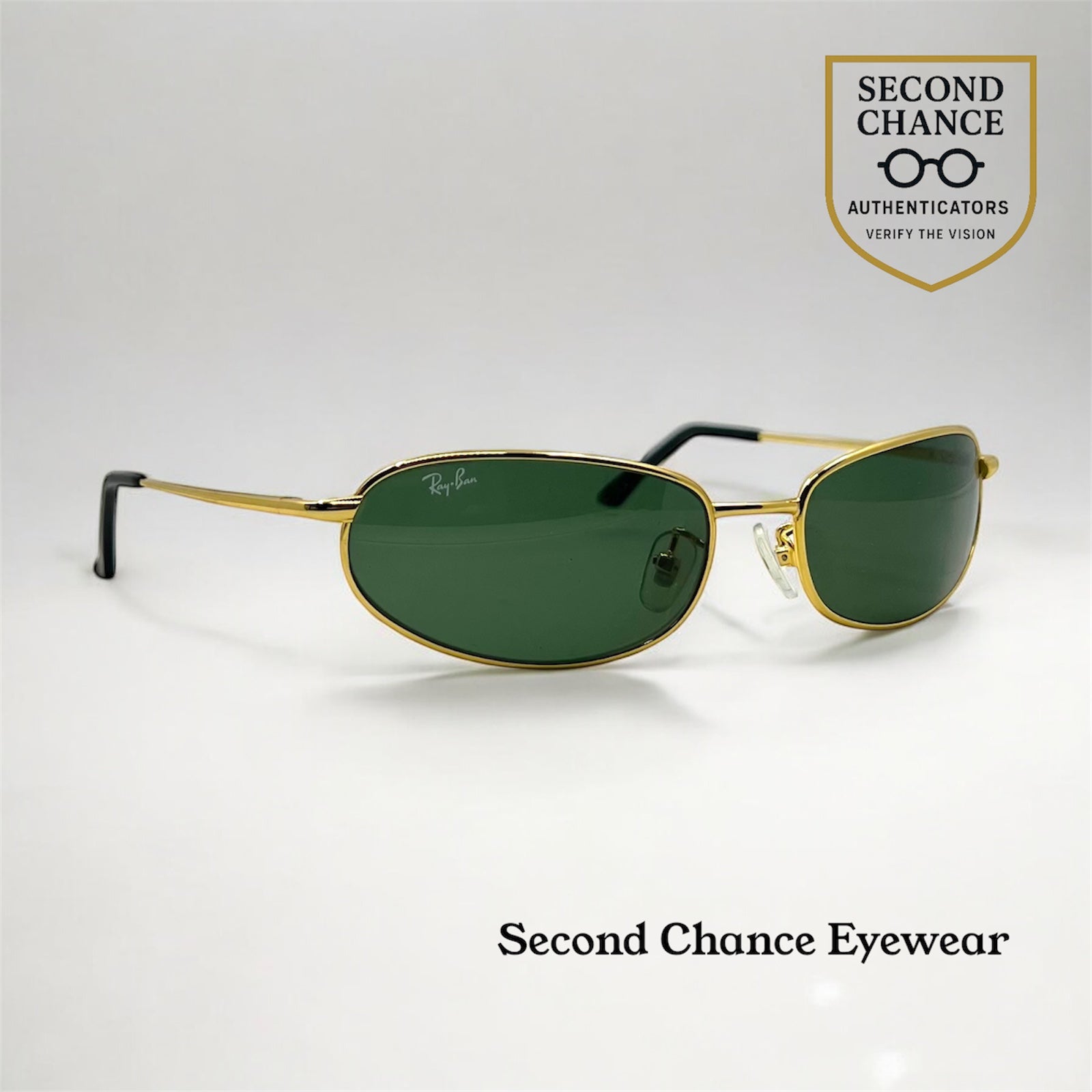 Ray-Ban RB8020 ORBS 001 Gold Oval Sunglasses-Green G-15 Glass-59mm-Ita ...