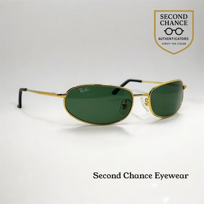 Ray-Ban RB8020 ORBS 001 Gold Oval Sunglasses-Green G-15 Glass-59mm-Italy