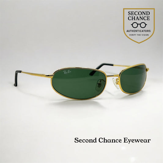 Ray-Ban RB8020 ORBS 001 Gold Oval Sunglasses-Green G-15 Glass-59mm-Italy