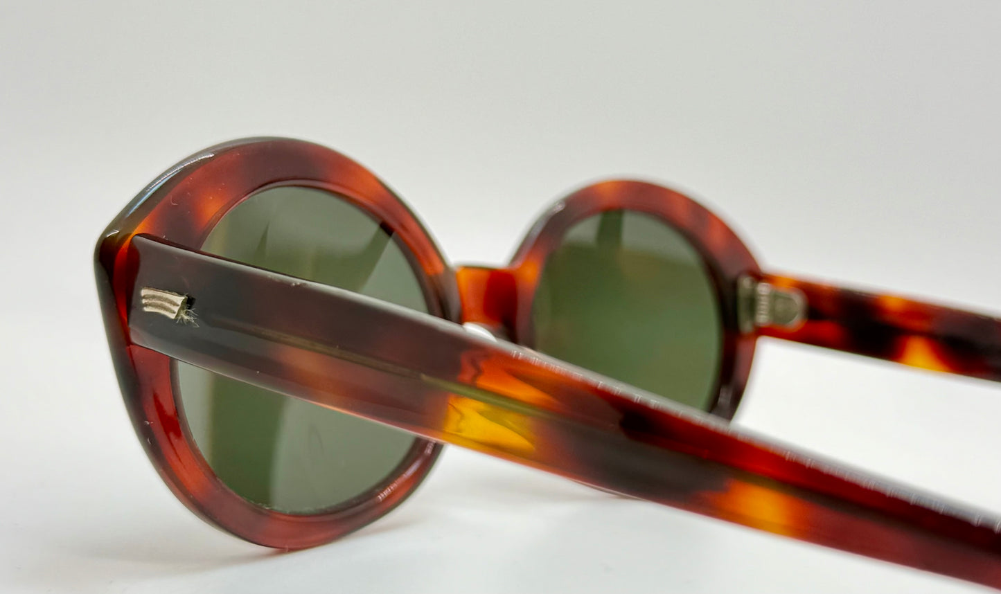 Vintage SRO U.S.A. 5 3/4 - Tortoise Panto Sunglasses with Brand New, Custom Berko's Designs Evergreen Lenses