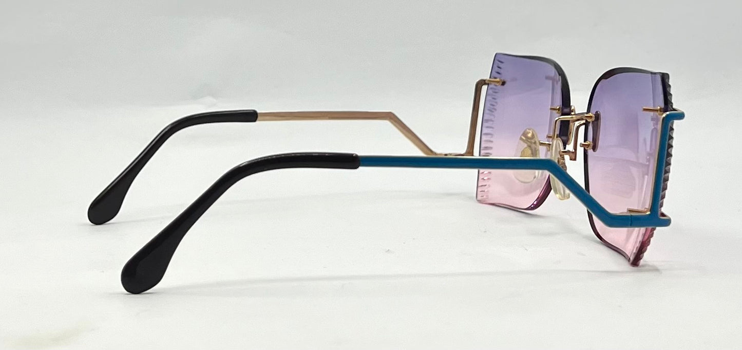 VOGUE GILT-Vintage Rimless Shield Sunglasses Faceted Edge Purple Pink Gradient NOS