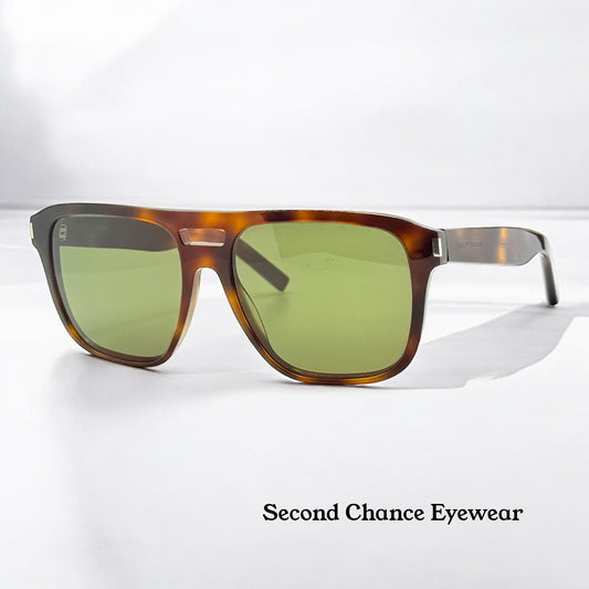 Saint Laurent SL87 003 Sunglasses – Tortoise Frame | Green Lenses | Made in Italy | Includes Case