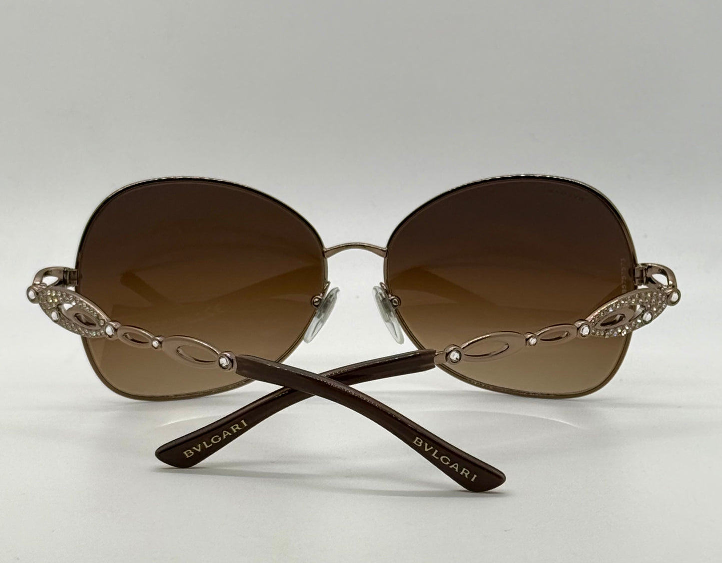 BVLGARI 6025-B Sunglasses-Crystal Temple-Brown Gradient Lenses-Unworn-Italy-60mm