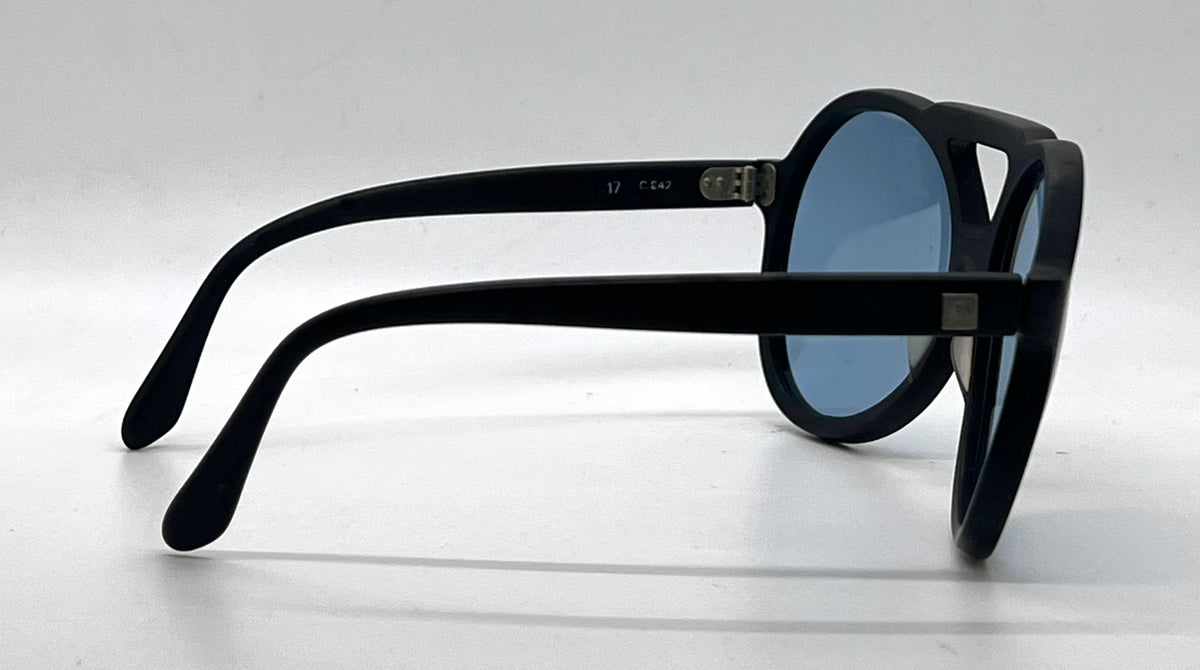 Pierre Cardin C842-VINTAGE Space Age Black Round Blue Lens Sunglasses-Unworn/NOS