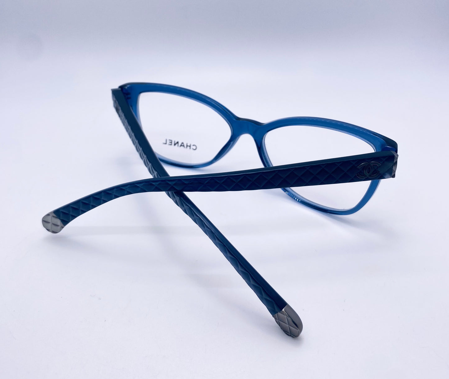 RARE CHANEL 3322 C.1543-Brand New & Unworn-Discontinued Transparent Blue Quilted Temples-Made in Italy