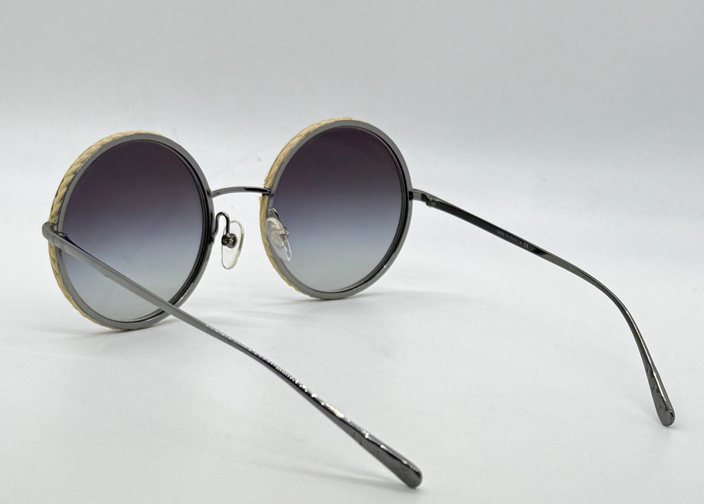 CHANEL 4250 Vintage Round Sunglasses Woven Raffia Made in Italy 52-22