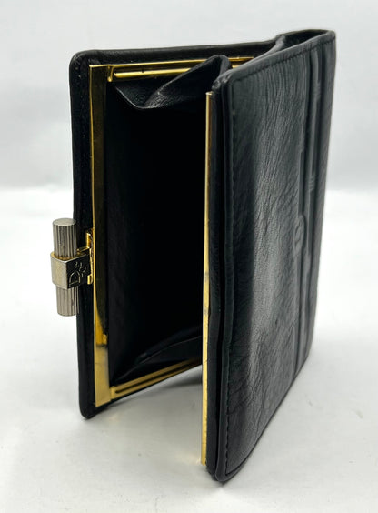 Christian Dior Vintage Black Leather Turnlock Wallet Made in France