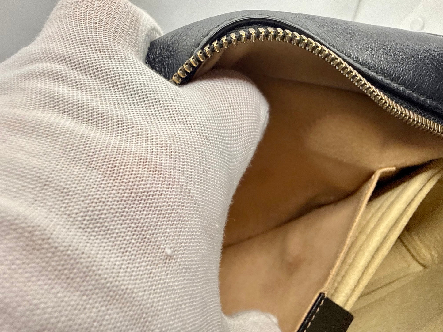 Gucci GG Marmont Small Camera Bag-Black Leather- Chevron Gold