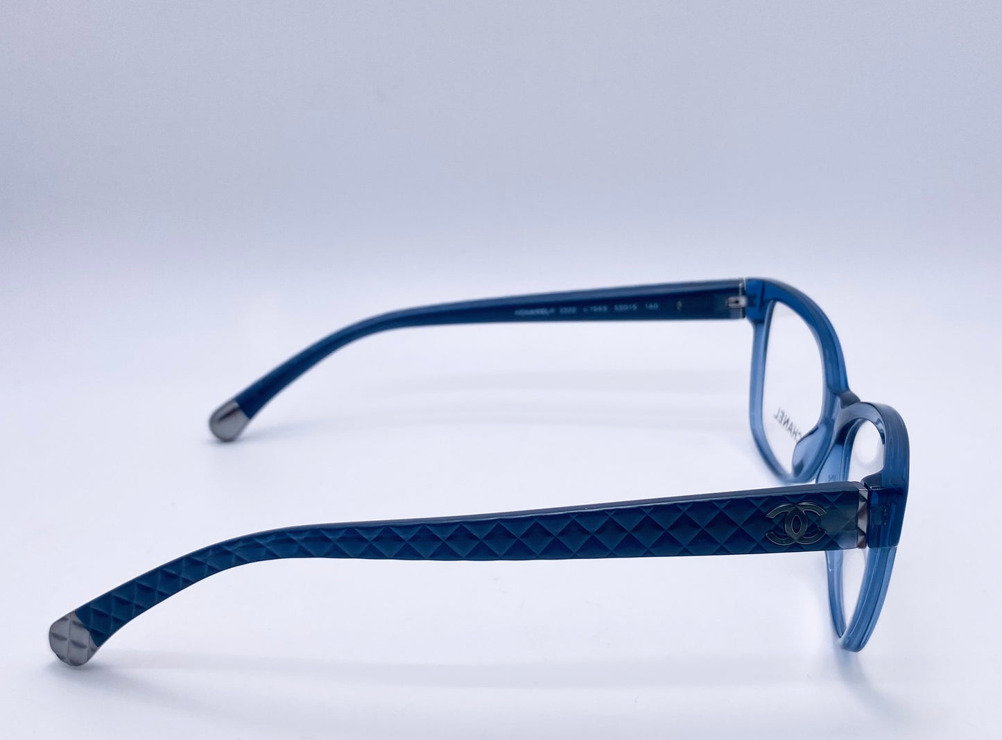 RARE CHANEL 3322 C.1543-Brand New & Unworn-Discontinued Transparent Blue Quilted Temples-Made in Italy