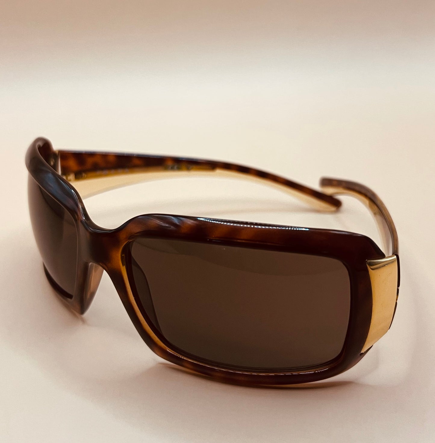 PRADA ITALY SPR 01H 61[]16 2AU-5G1 115 BROWN TONE SHINY TORTOISE WRAP SUNGLASSES-REFURBISHED