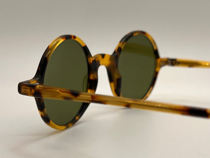 Brand New-Morel AIME 90040C-Round Tortoise Acetate Sunglasses with Custom Green Glass Lenses