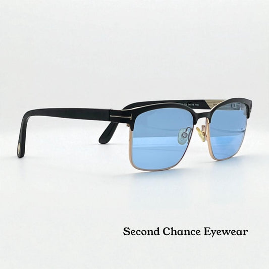 Tom Ford TF5323 002 Black/Gold Sunglasses w/New Blue Custom Lenses-New/Unworn-Full Kit