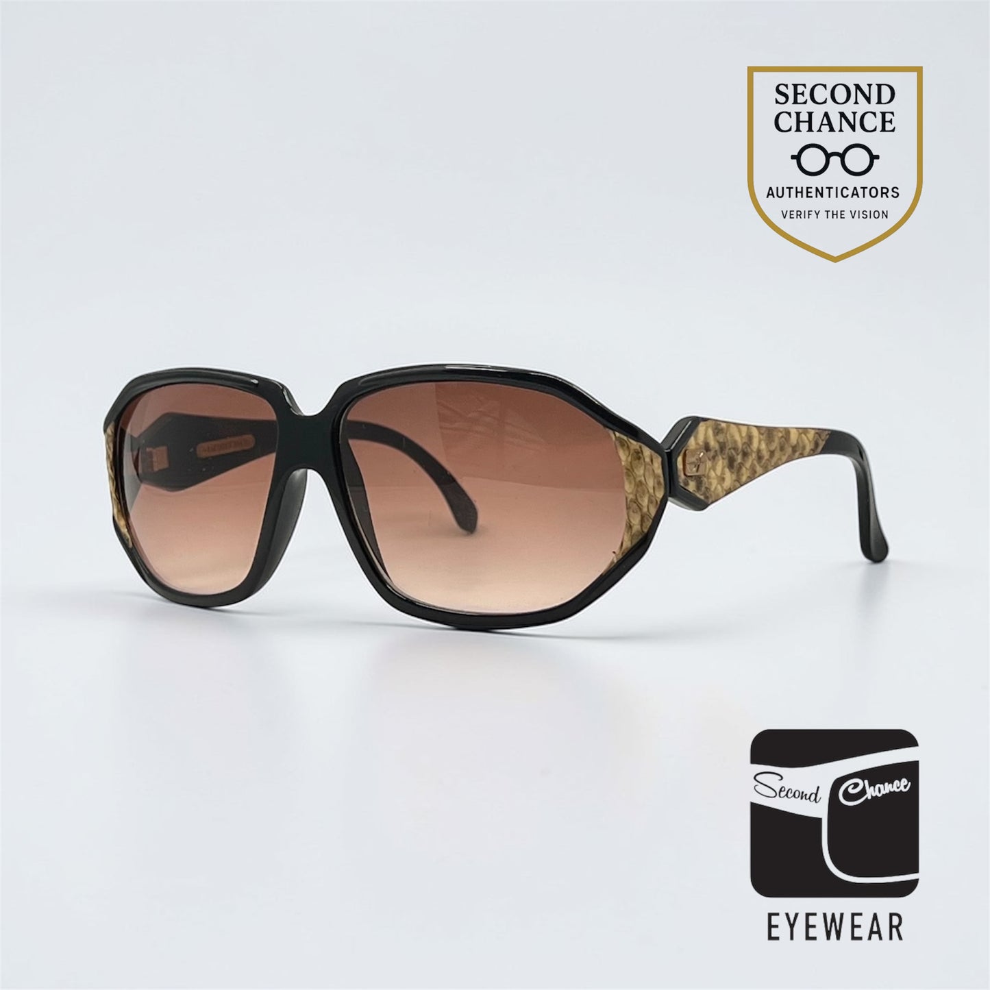 Jacques Fath 872-O Vintage Sunglasses-Exotic Snake Skin Temple-Unworn