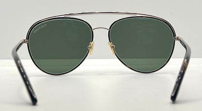 Tom Ford Curtis TF748 52N Gold Black Aviator Sunglasses-Green Lenses-59mm-NOS:UNWORN