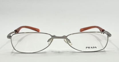 Prada VPR 76C Vintage Eyeglasses-Full Rim-Silver Orange Tips-Unworn-Made in Italy