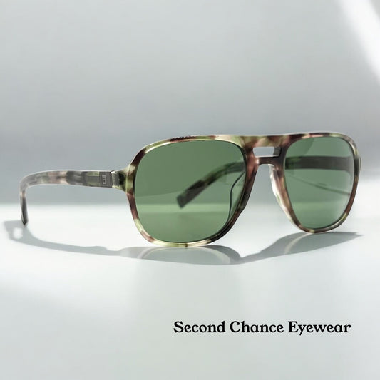 John Varvatos Classic Sunglasses – Camo Horn Acetate – Green Lenses – BNIB