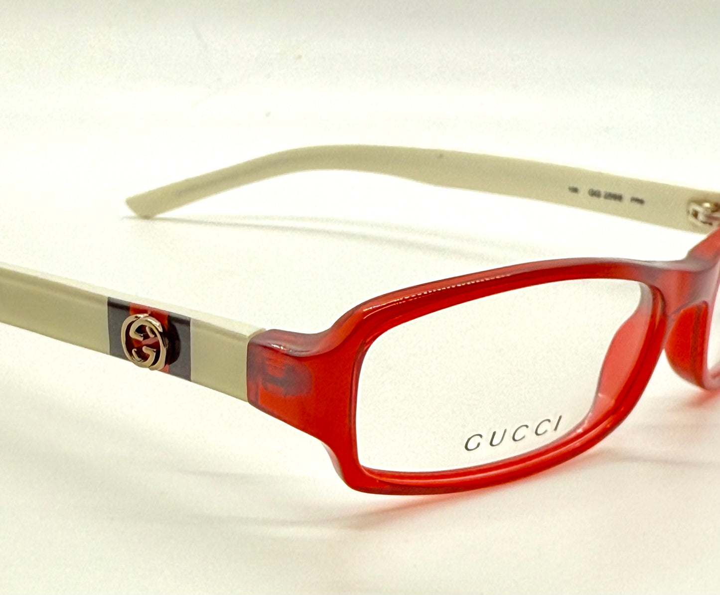 Gucci Gg 2568 Pr6 Red & Ivory Rectangular Eyeglasses-Vintage|Deadstock-Italy