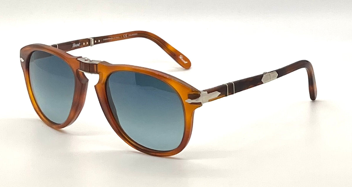 Persol 714SM Steve McQueen Light Havana Blue Sunglasses Unworn Case Made Italy