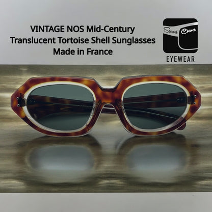 Vintage Mid Century NOS Sunglasses-Translucent Tortoise w/Paddle Arms-Made in France