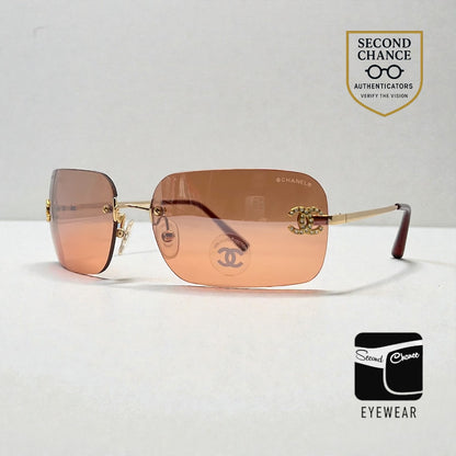 Chanel 4017-D Rimless Shield Sunglasses Swarovski CC-Unworn/Y2K Vintage-Italy