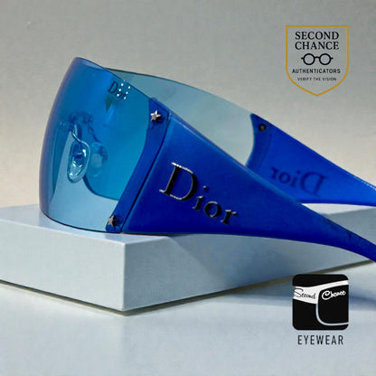 Christian Dior Golf W08 Blue Shield Sunglasses Italy Safilo Y2K Full Kit