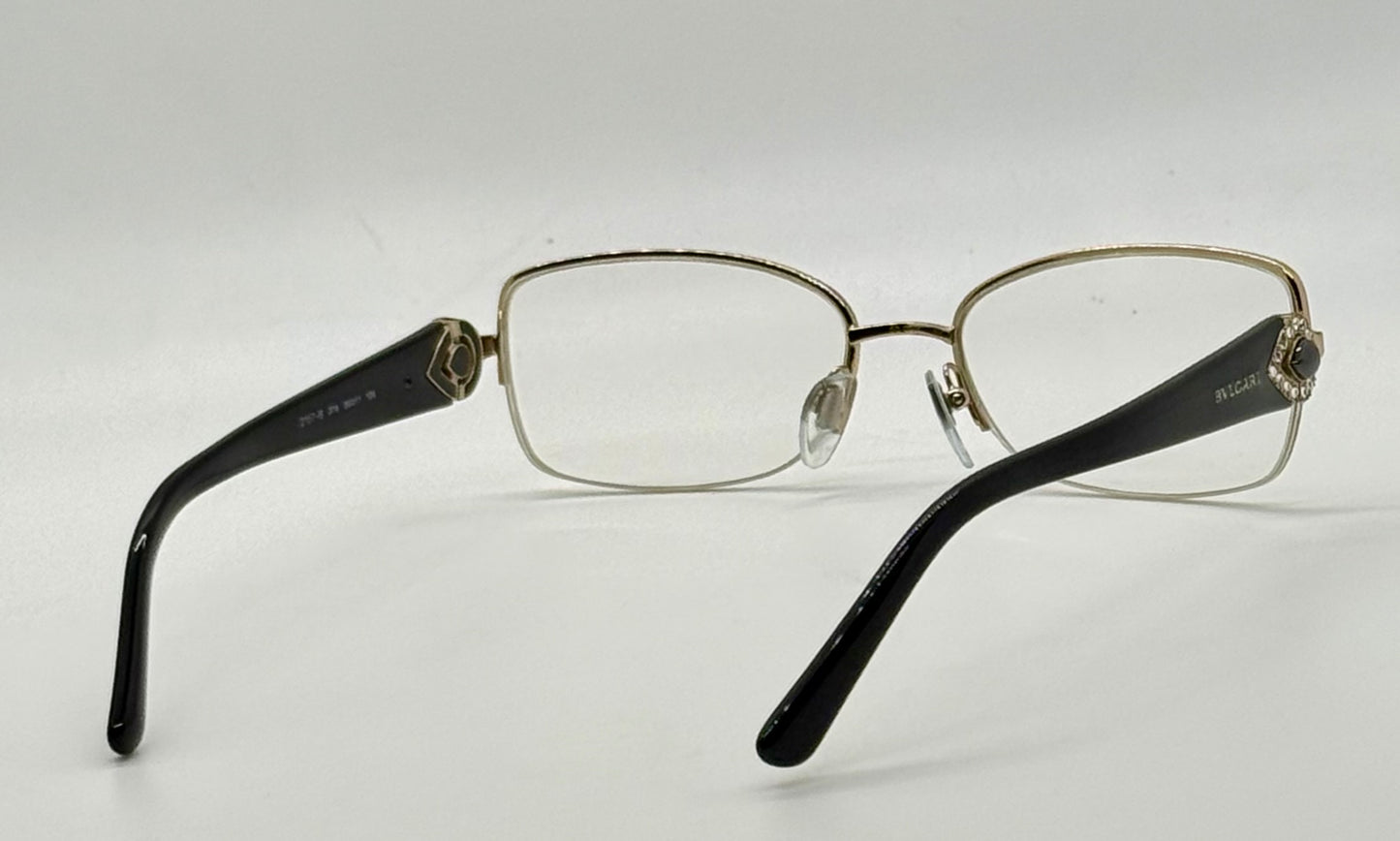 BVLGARI BB2157-B 376 Optical Frames Half Rim Gold Black Italy 55-17-135 w/ Case