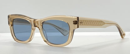 Garrett Leight WOZ BRE Sunglasses Champagne 49-21 Blue Lens Full Kit NWT
