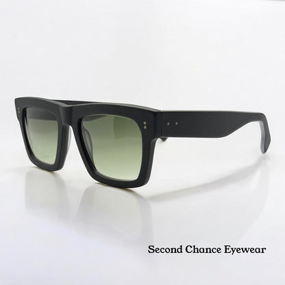 JAZO Sunglasses-Bold Square Sunglasses – Black Acetate with Green Gradient Lenses-Brand New