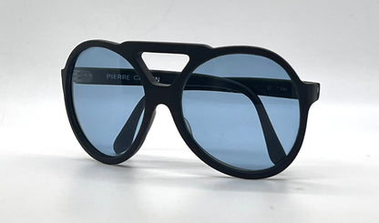 Pierre Cardin C842-VINTAGE Space Age Black Round Blue Lens Sunglasses-Unworn/NOS