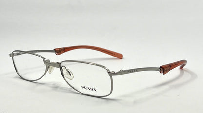 Prada VPR 76C Vintage Eyeglasses-Full Rim-Silver Orange Tips-Unworn-Made in Italy