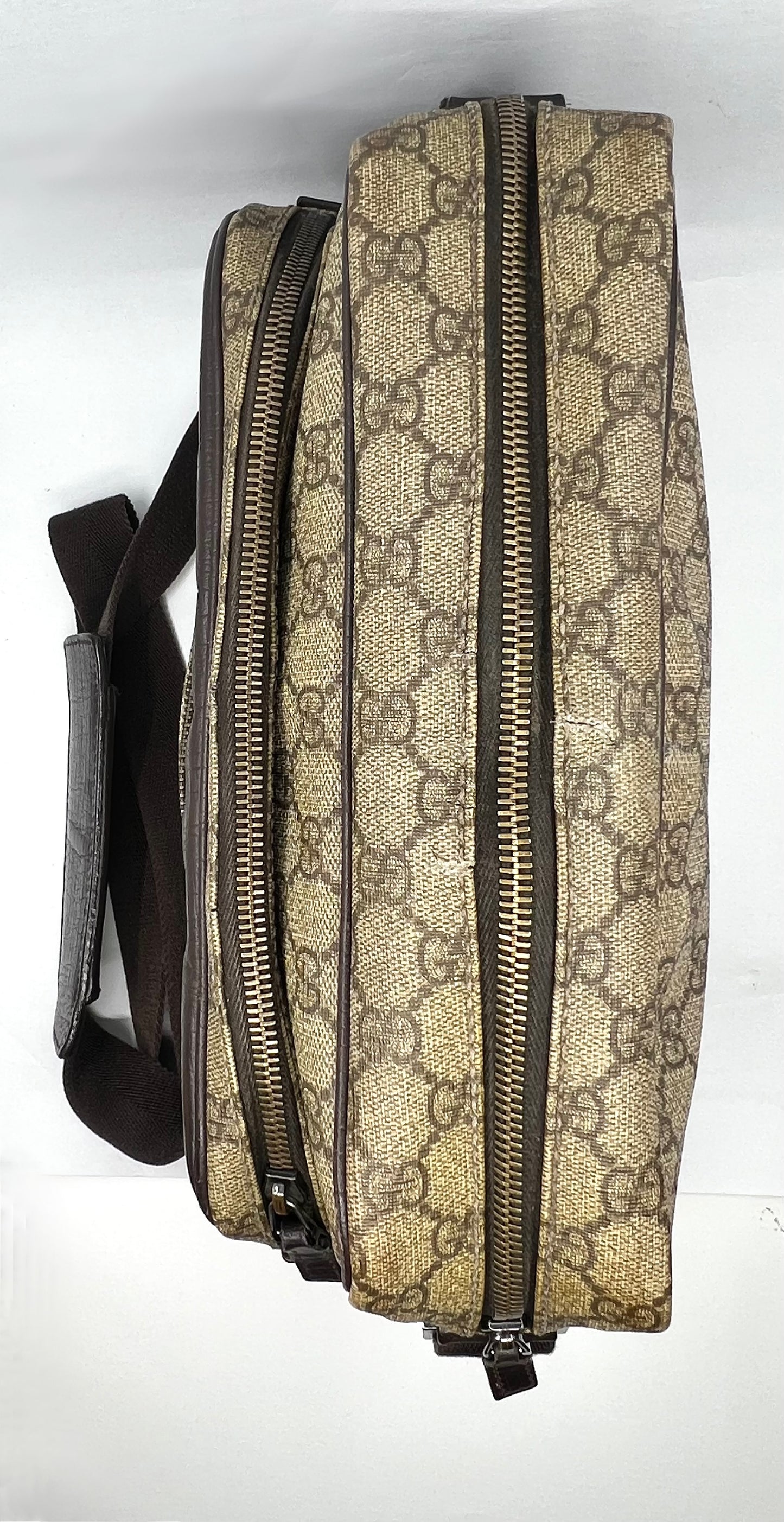 Gucci GG Monogram Canvas Double Zip Crossbody Messenger Bag Authentic