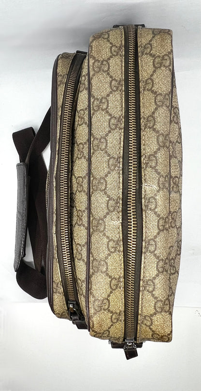 Gucci GG Monogram Canvas Double Zip Crossbody Messenger Bag Authentic