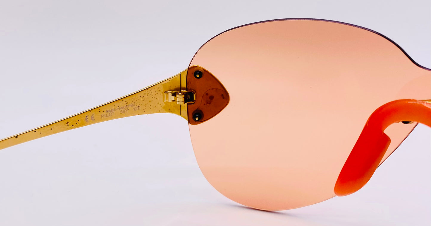 Vintage Christian Dior 2000 “John Galliano” Pink Shield Sunglasses – Y2K Iconic Gold-Tone Rimless Design