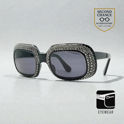 Vintage Rhinestone Sunglasses-Oversized Black Crystal Couture Rare-Made in France