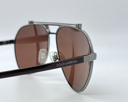 Dolce & Gabbana DG2149 1315/73 61mm-Gunmetal Brown Aviator-Sunglasses-Italy-Full Kit