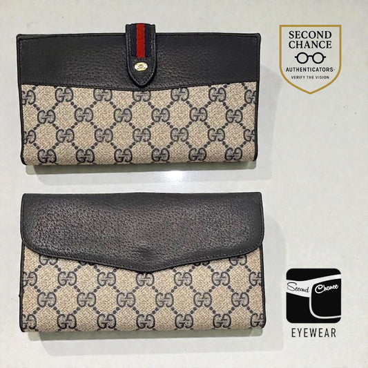 Gucci GG Supreme Long Wallet-Vintage Black Leather Snap Closure-Italy